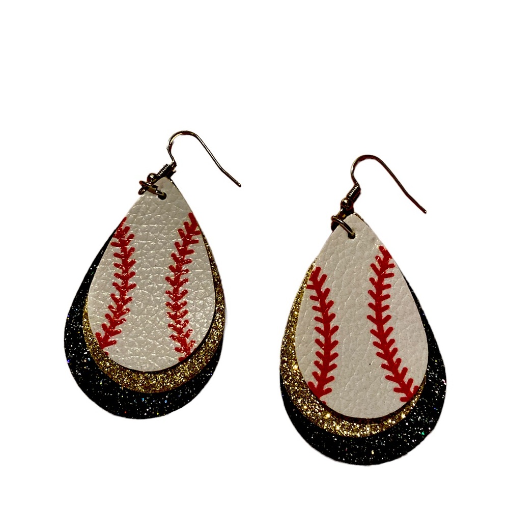 Baseball tear drop shape  dangle earrings